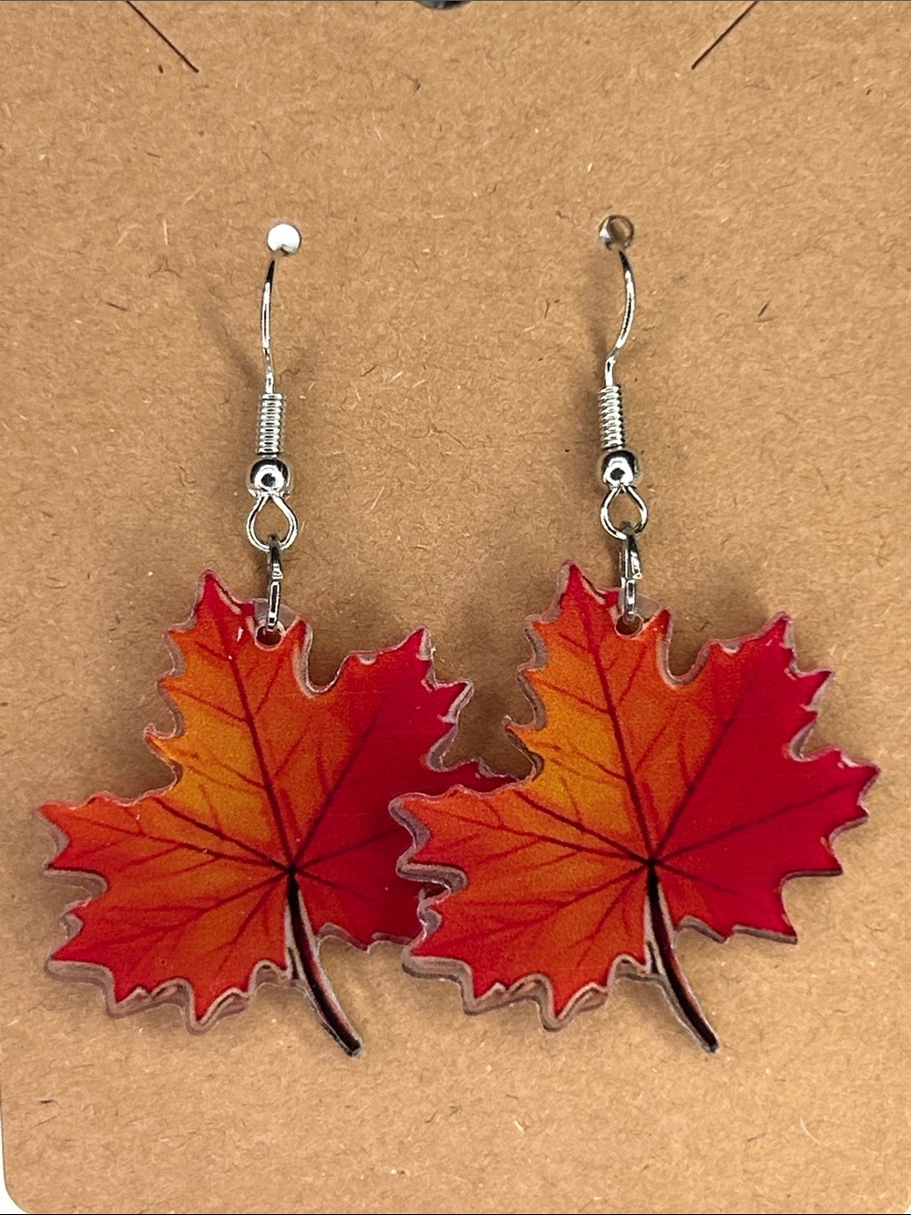 2D Acrylic Fall Red Maple Leaf Dangle Earrings Fashion Jewelry